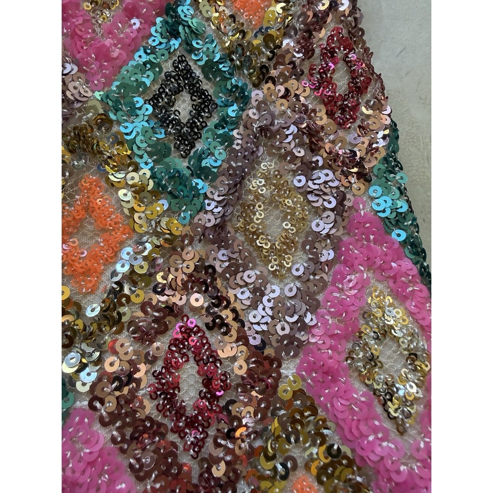 Entro Womens Multi Color Sequin Open Cardigan Boho Queen of sparkles Style Large - Picture 9 of 9